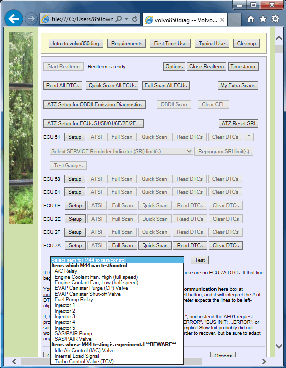 volvo850diag_v0_8_snapshot_12_after_clicked_ECU_7A_Setup_ECU_7A_Read_DTCs_then_Select_item_for_M44_to_test_control.png
